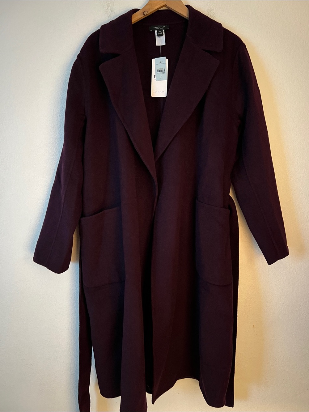New Ann Taylor Wool Blend Shawl Collar Wrap Coat Size M Petite